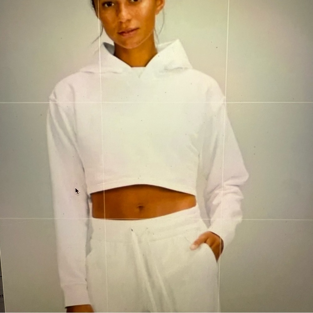 Lululemon Athletica White Cropped Hoodie women's sweatshirt, size 14